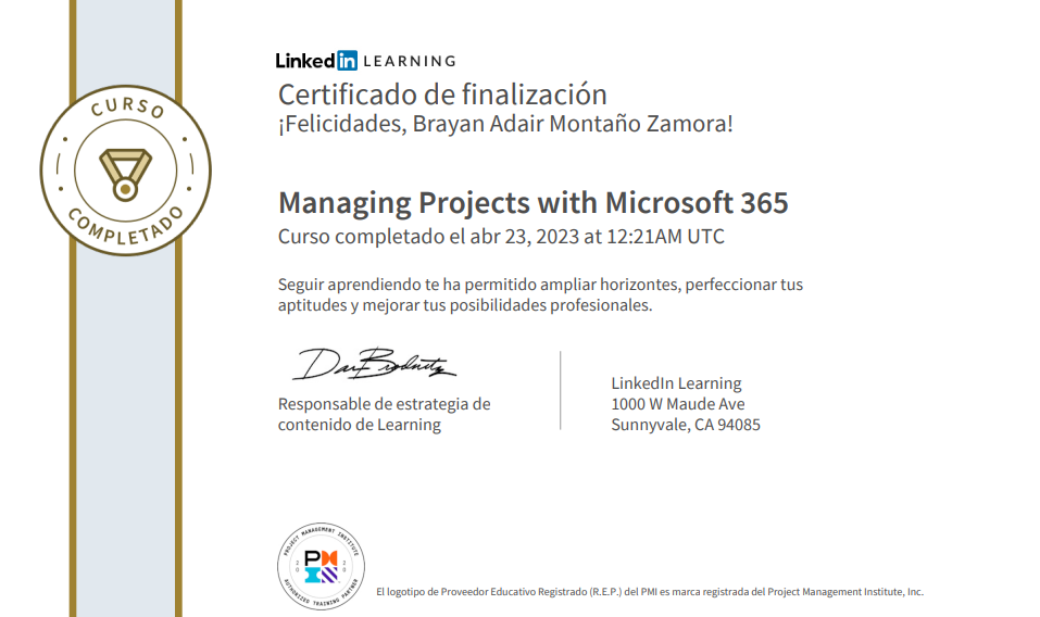 Certificado proyectos Microsoft 365