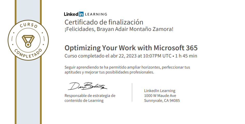 Certificado Optimizacion Microsoft 365