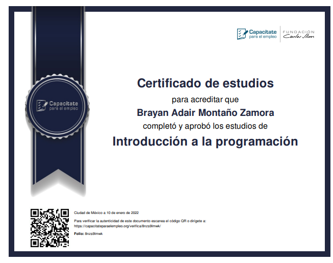 Certificado introduccion a la programacion